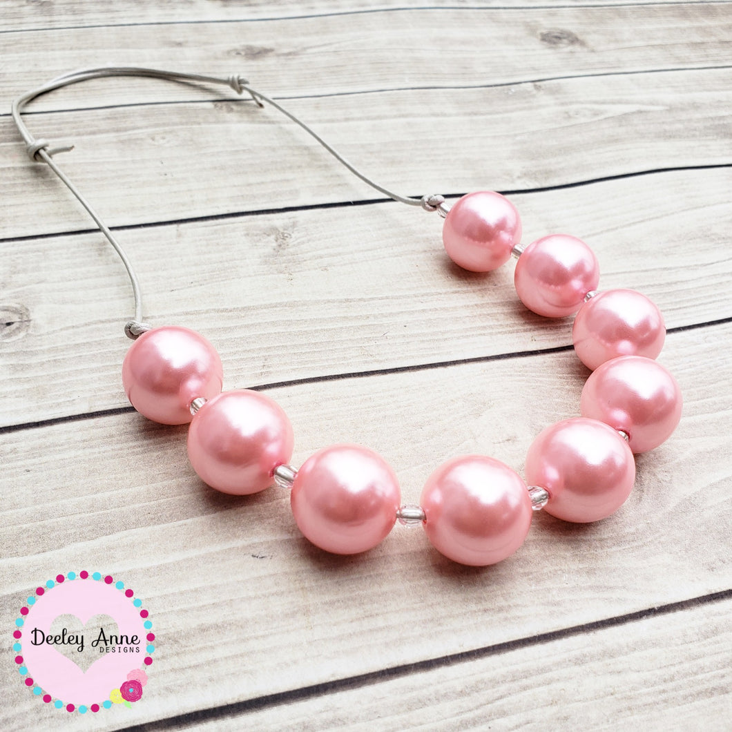 Peachy Pink (ballerina pink) Pearl Adjustable Necklace